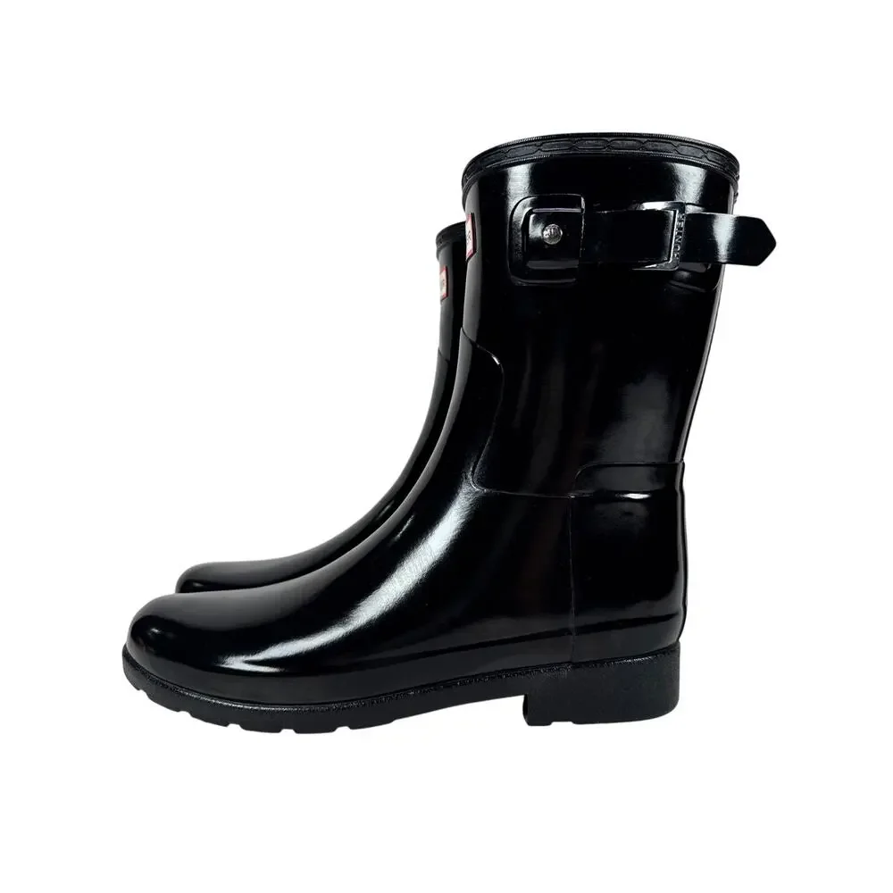 Hunter Original Short Gloss Rain Boots Womens 9 Black Shiny Rubber Adjustable‎